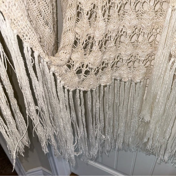 Rancho Estancia cream crocheted open front cardigan fringe women M/L - Picture 7 of 10